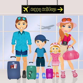 illustration of happy family on vacation