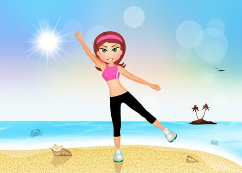 illustration of fitness on the beach in summer