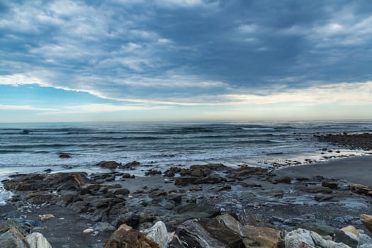 A view of the rocky beach at Prebbles Point along the southern Maine coast.