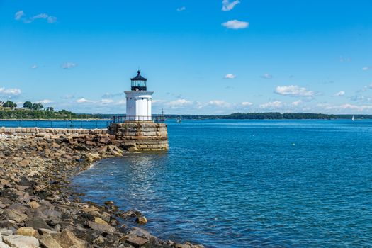 The Portland Breakwater Light (also called Bug Light) was first built in 1855, as a wooden structure, but the breakwater was extended and a new lighthouse was constructed at the end of it in 1875. The light was fully restored in 1989 and was reactivated in 2002.