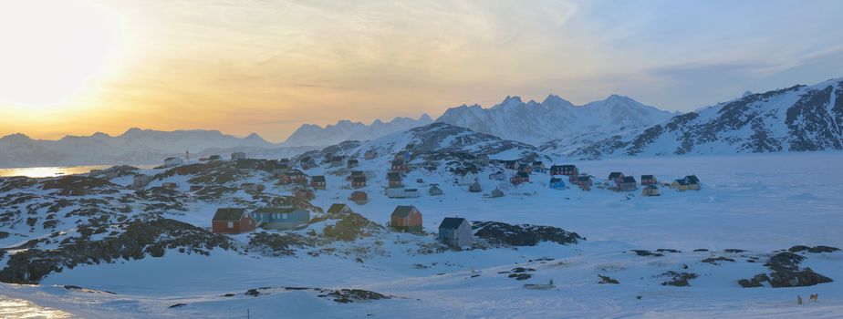 Greenland landscape in Kulusuk village in spring time