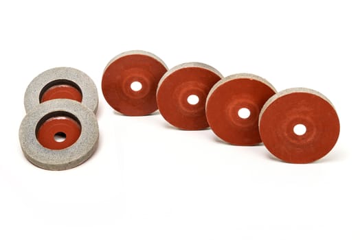 Set of  6 Grinding and polishing wheels on white background