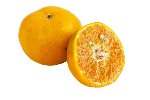 Ripe oranges isolated on white background. Orange in a cut. objects with clipping paths.