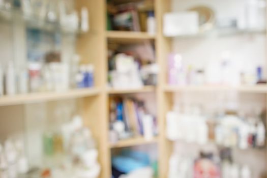 blurry medicine cabinet and store medicine and pharmacy drugstore for background