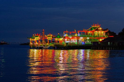 GEORGETOWN, MALAYSIA - MAY 29: closeup view of Hean Boo Thean Kuanyin Chinese Buddhist temple in Clan Jetties. Built on stilts over the harbor of George Town