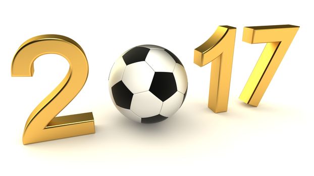 Year 2017 soccer ball on the white background, 3d-illustration