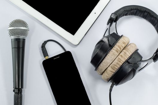 funky headphone music smartphone White background