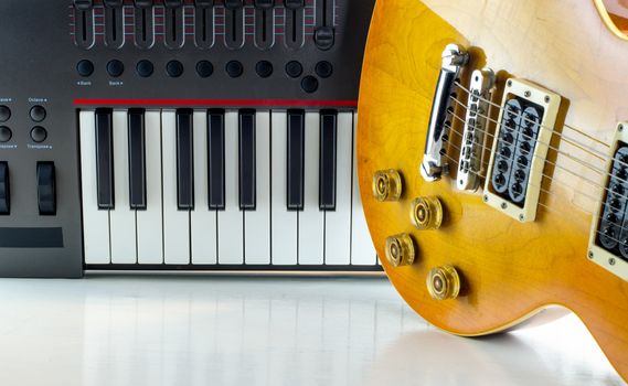 Electronic musical keyboard, close-up.
