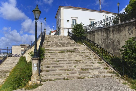Old stairs in Lisbon  , antique monument in the city, tourism in Portugal
