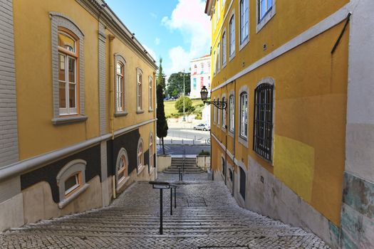 Old stairs in Lisbon  , antique monument in the city, tourism in Portugal