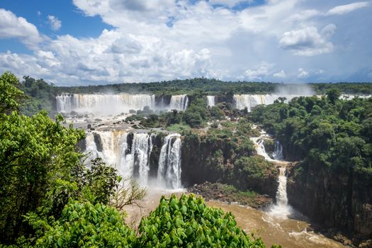 iguazu falls national park. tropical waterfalls and rainforest landscape