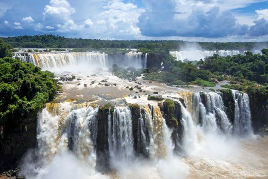 iguazu falls national park. tropical waterfalls and rainforest landscape