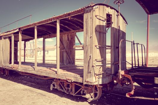 Old train station in Bolivian desert, south america