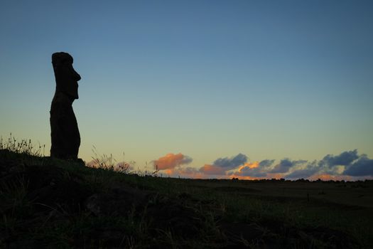 Moai statue ahu akapu at sunset, easter island, Chile