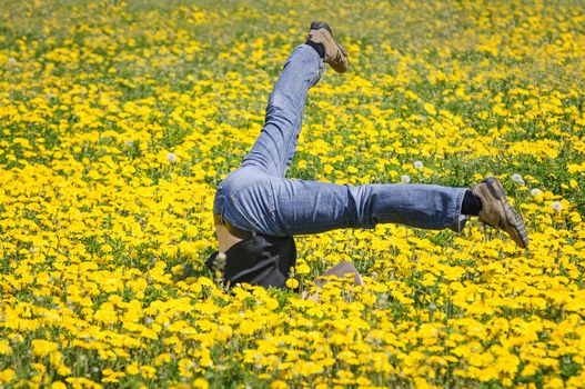 man is falling down in spring time