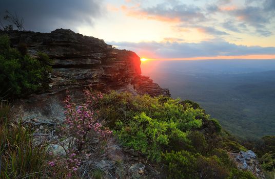 Beautiful views over the valley as the sunsets on another day.  Blue Mountains, NSW, Australia