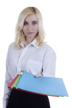 Young business woman with documents working in office room