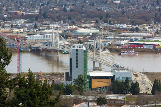 Tilikum Crossing bridge over Willamette River in Portland Oregon downtown South Waterfront