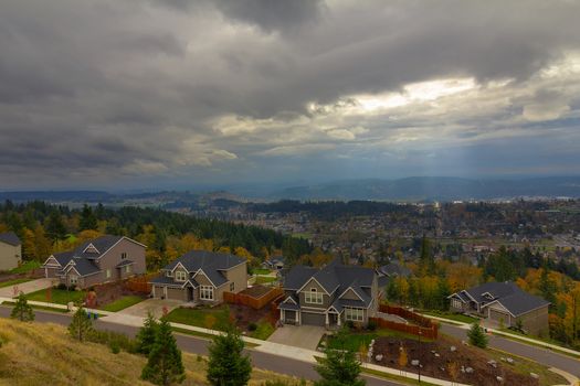 Happy Valley Oregon homes in suburban neighborhood in fall season