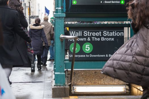 Wall street subway station in New York City, NY, USA.