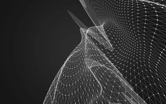 Abstract polygonal space low poly dark background with connecting dots and lines. Connection structure. 3d rendering