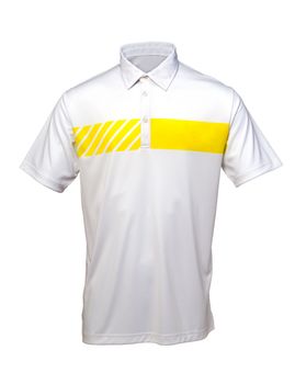 White and yellow golf tee shirt for man or woman on white background