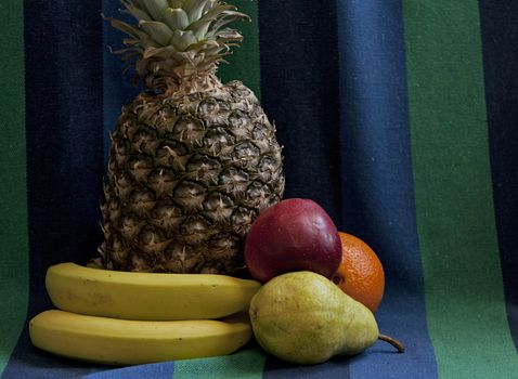 pineapple Banana apple pear tropical fruits still life 