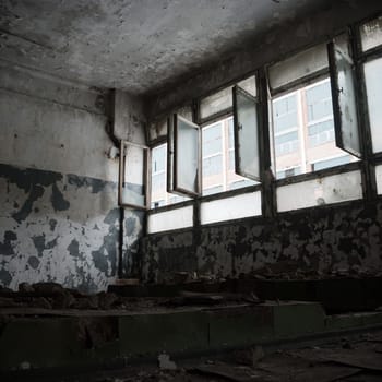ruins of a very heavily polluted industrial factory, industrial series