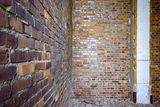 wide angle view of an old wall abandoned factory building