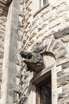 MOSZNA, POLAND - OCTOBER  07, 2016 :Details of facade 17th century  Moszna Castle on a sunny day.It  is a historic castle and residence located in a small village , one of the best known monuments in the western part of Upper Silesia.