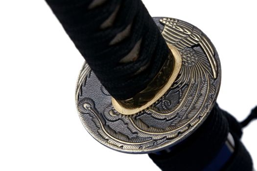 Tsuba : hand guard of Japanese sword with white background