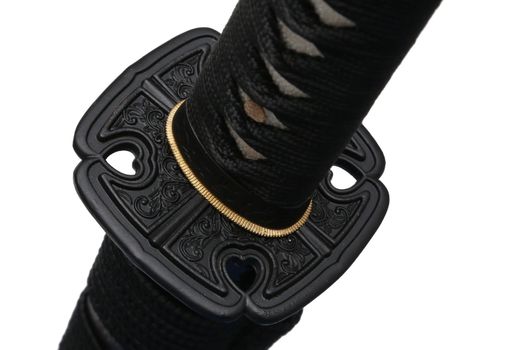 Tsuba : hand guard of Japanese sword with white background