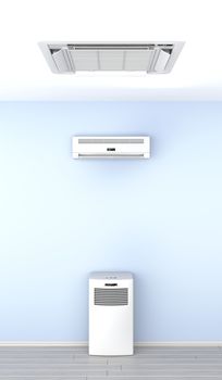 Different types of air conditioners in the room