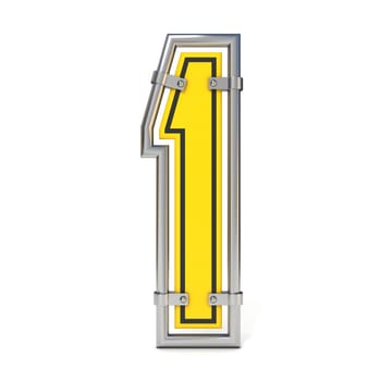 Framed traffic road sign FONT number 1 3D render illustration isolated on white background