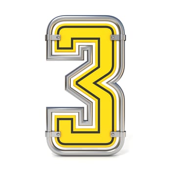 Framed traffic road sign FONT number 3 3D render illustration isolated on white background