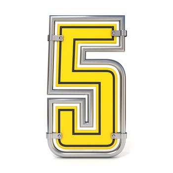 Framed traffic road sign FONT number 5 3D render illustration isolated on white background