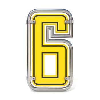 Framed traffic road sign FONT number 6 3D render illustration isolated on white background