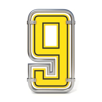 Framed traffic road sign FONT number 9 3D render illustration isolated on white background
