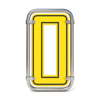 Framed traffic road sign FONT letter O 3D render illustration isolated on white background