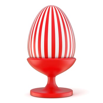 Red and white Easter egg on ceramic holder. 3D render illustration isolated on white background