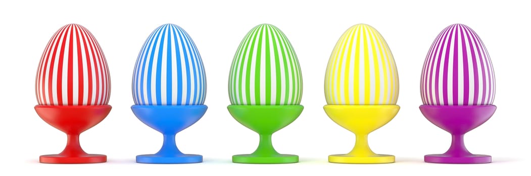 Colorful Easter eggs with stripes. 3D render illustration isolated on white background