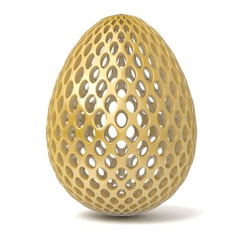 Gold perforated egg ornament. 3D render illustration isolated on a white background