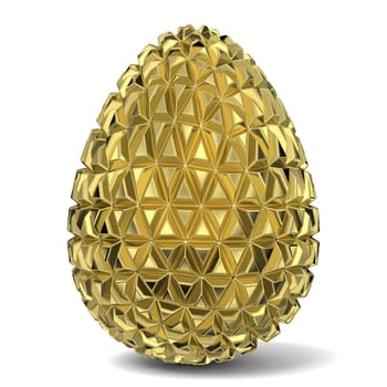 Gold triangulated egg ornament. 3D render illustration isolated on a white background