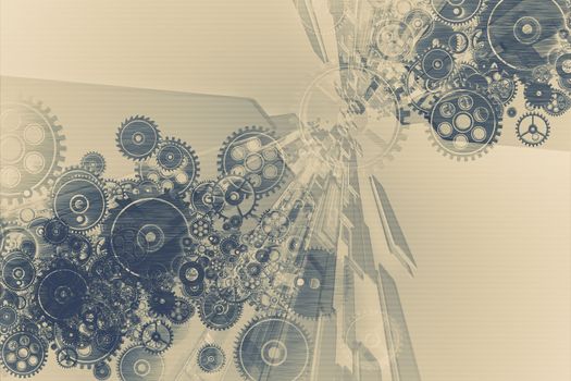 Abstract Technology Background Illustration with Complicated System of Cog Wheels. 