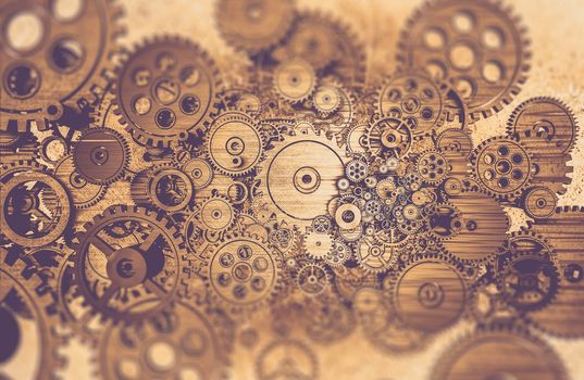 Advanced Mechanical System Abstract. 3D Rendered Illustration. Iron Mechanism Abstract Background.