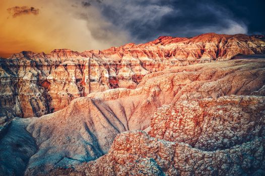 Badlands Scenery South Dakota. Beautiful Western South Dakota Landscape During Sunset. Near Rapid City, United States.