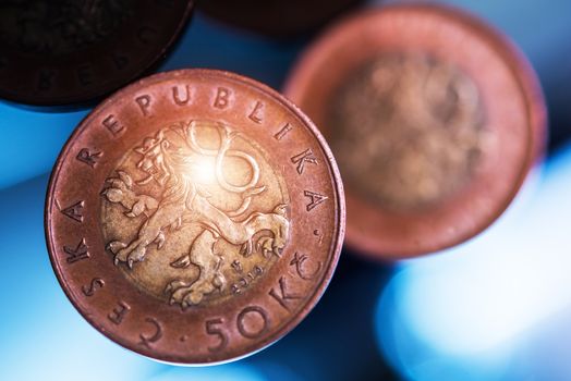 Czechia Koruna Coins. Czech Republic Currency and Economy Concept.