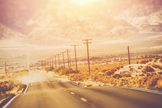 Desert Road in Southern California During Hot Summer Day. California Countryside.