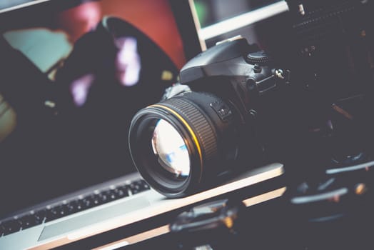 Photo Technologies Concept. Modern Digital Photography Equipment. Photo Business.