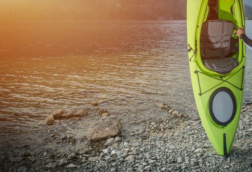 Summer Kayak Trip Concept Photo. Kayak and the Lake Recreation.